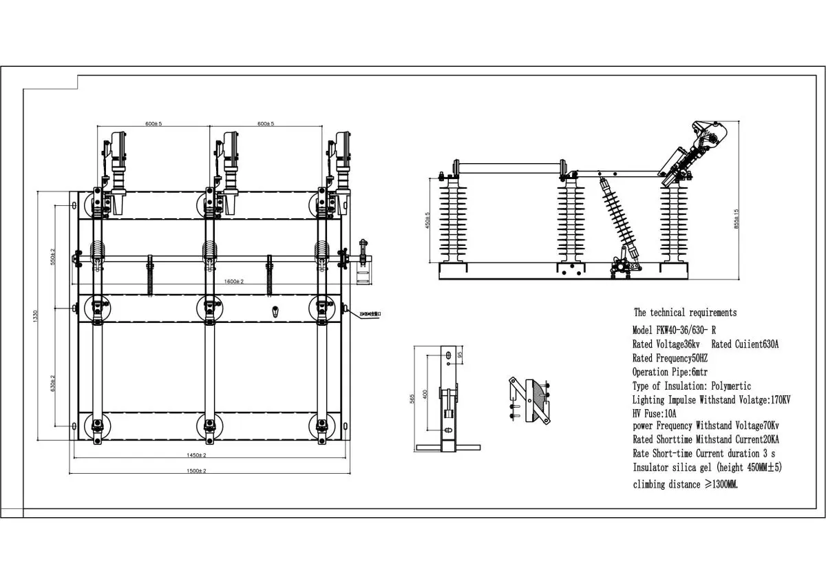 Layout drawing of Outdoor Line disconnector switch Polymetic type with fuse_00m1t