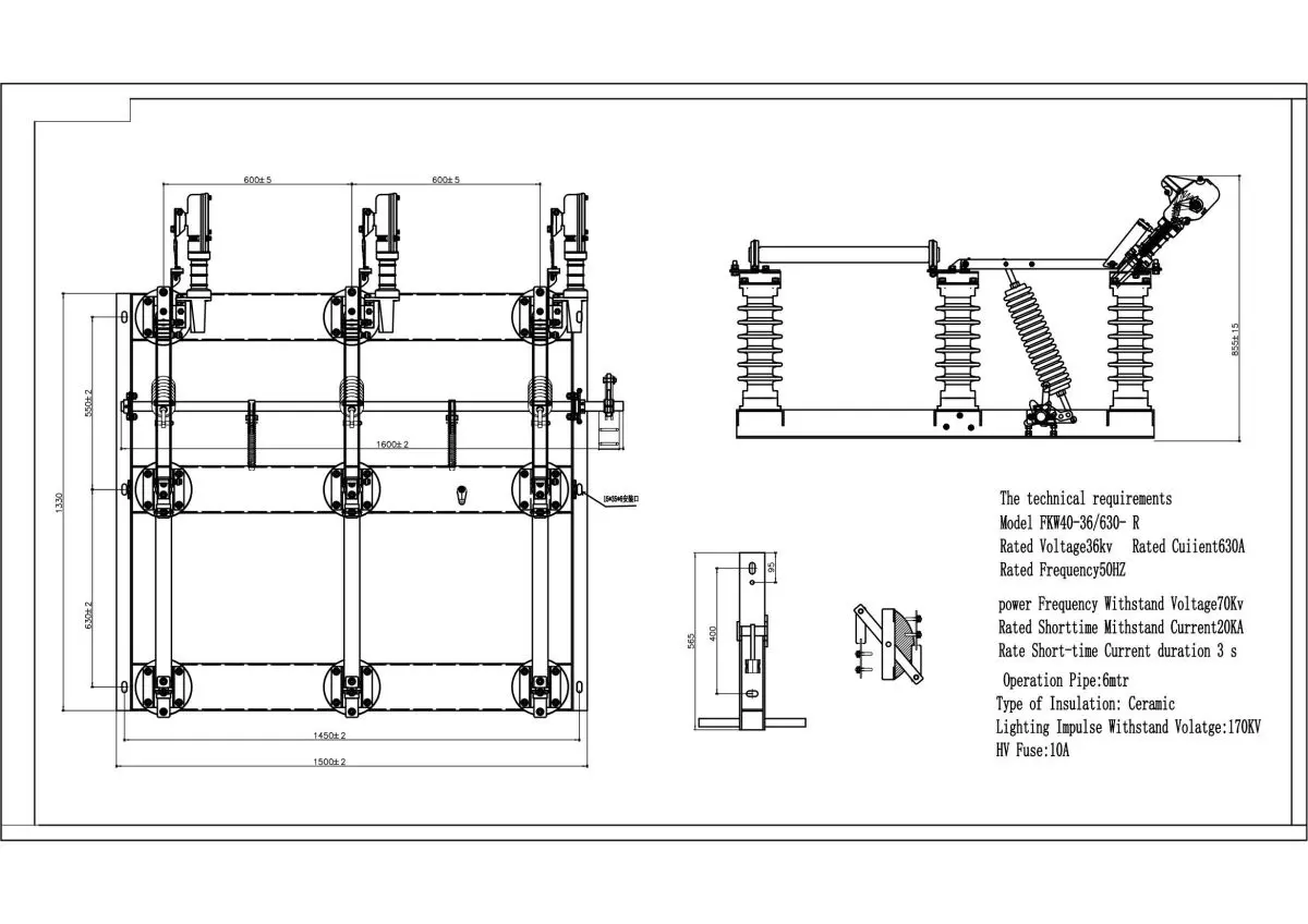 Layout drawing of Outdoor Line disconnector switch Ceremic type with fuse_00307